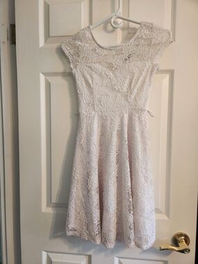 Love Culture White With A Slight Hint of Pink Lace Midi Dress No Belt.